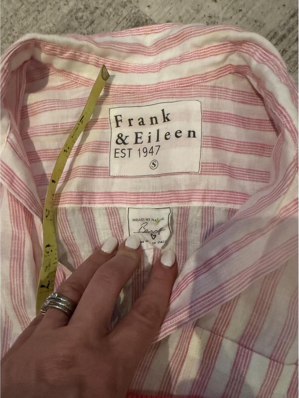 Frank & Eileen Barry Linen Pink and White Striped Button-Up summer spring S - Picture 2 of 4